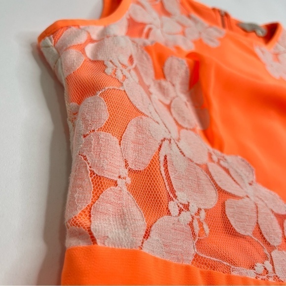 Ted BAKER London Neon Orange Chiffon White Lace Fit & Flare Vember Mini Dress - Picture 6 of 16